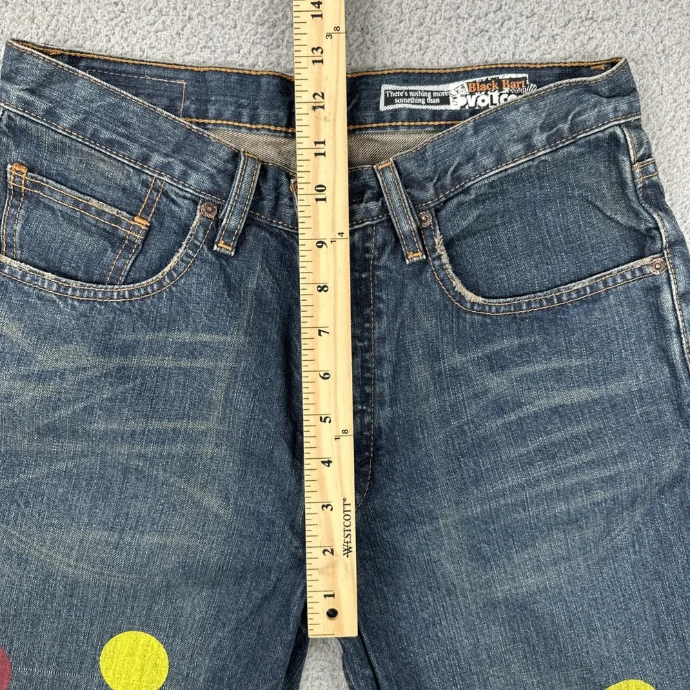 VTG Y2K Volcom Black Bart Button Fly Jeans Men 30x32 Blue Straight Leg Painted
